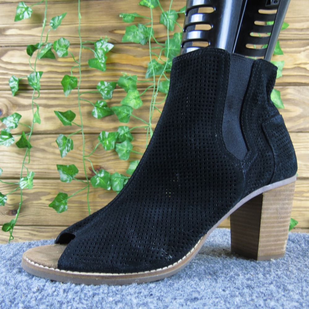 Dr. Scholl's Charlie Women 9.5 Black Suede Snake Print Heel Ankle Bootie Comfort